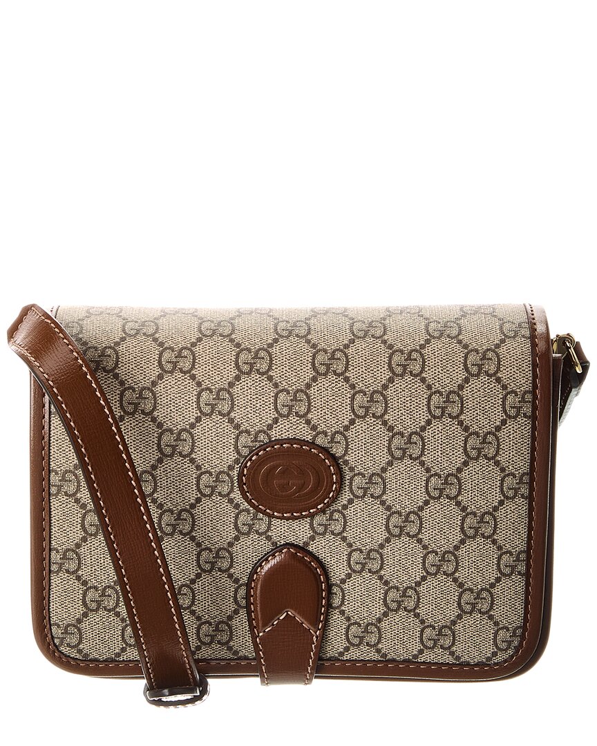 Gucci Interlocking G Mini Gg Supreme Canvas & Leather Crossbody In Brown