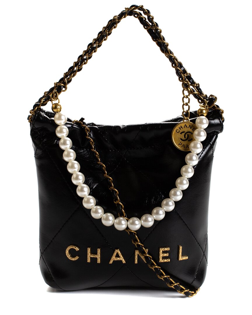 Pre-owned Chanel Black Quilted Mini 22 Hobo Handbag (authentic )