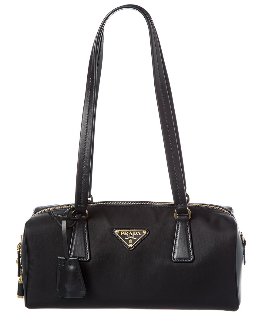 Prada Medium Re-nylon & Leather Top Handle Shoulder Bag In Black