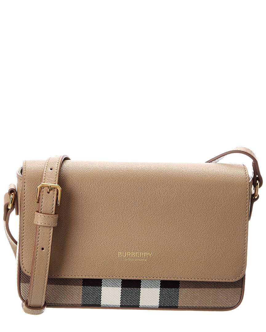 Burberry Check Canvas Shoulder Bag In Brown