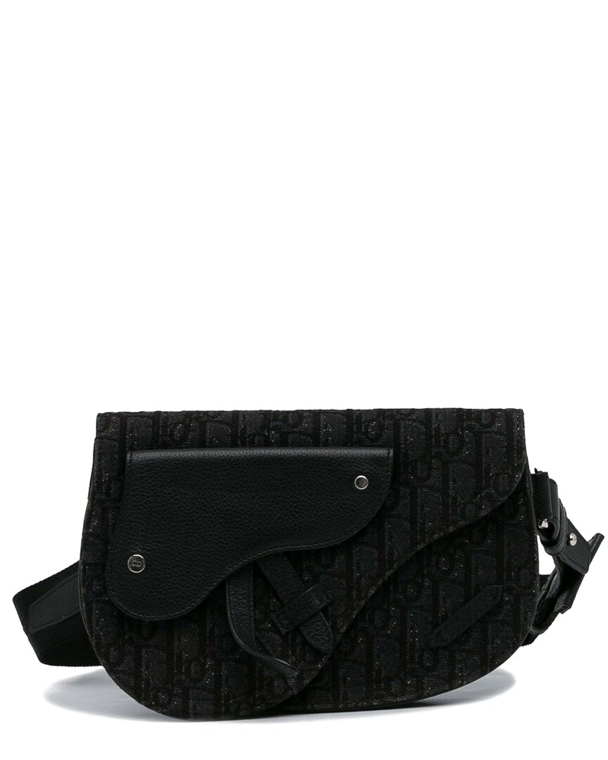 Dior Black Canvas Oblique Saddle Messenger Bag (authentic Pre-loved) In Black