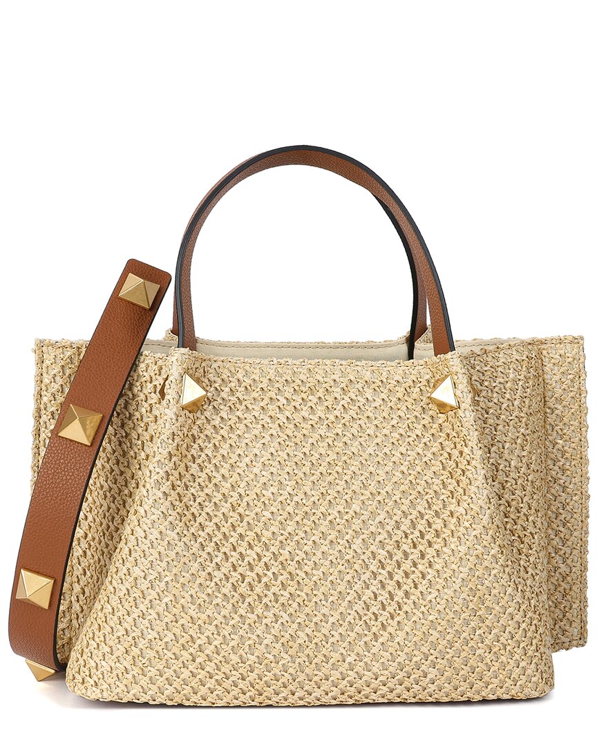 Tiffany & Fred Paris Raffia & Leather Top-handle S