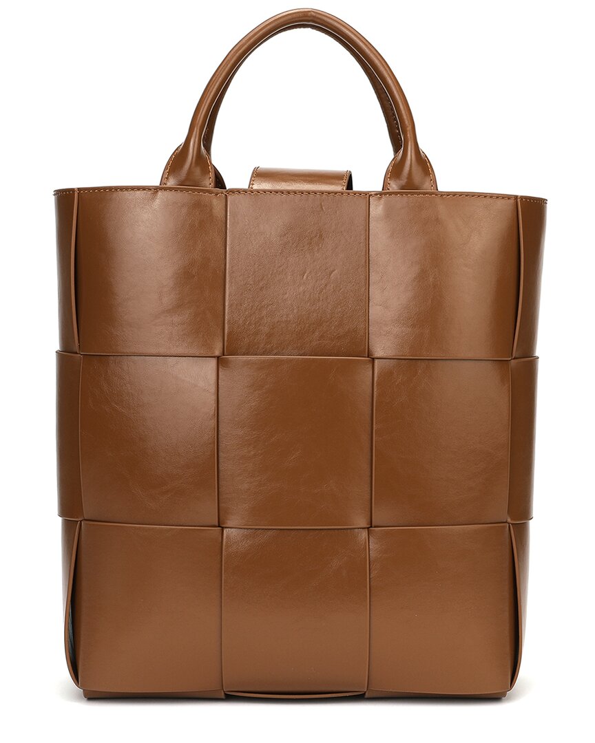 Shop Tiffany & Fred Paris Woven Leather Top Handle Tote In Brown