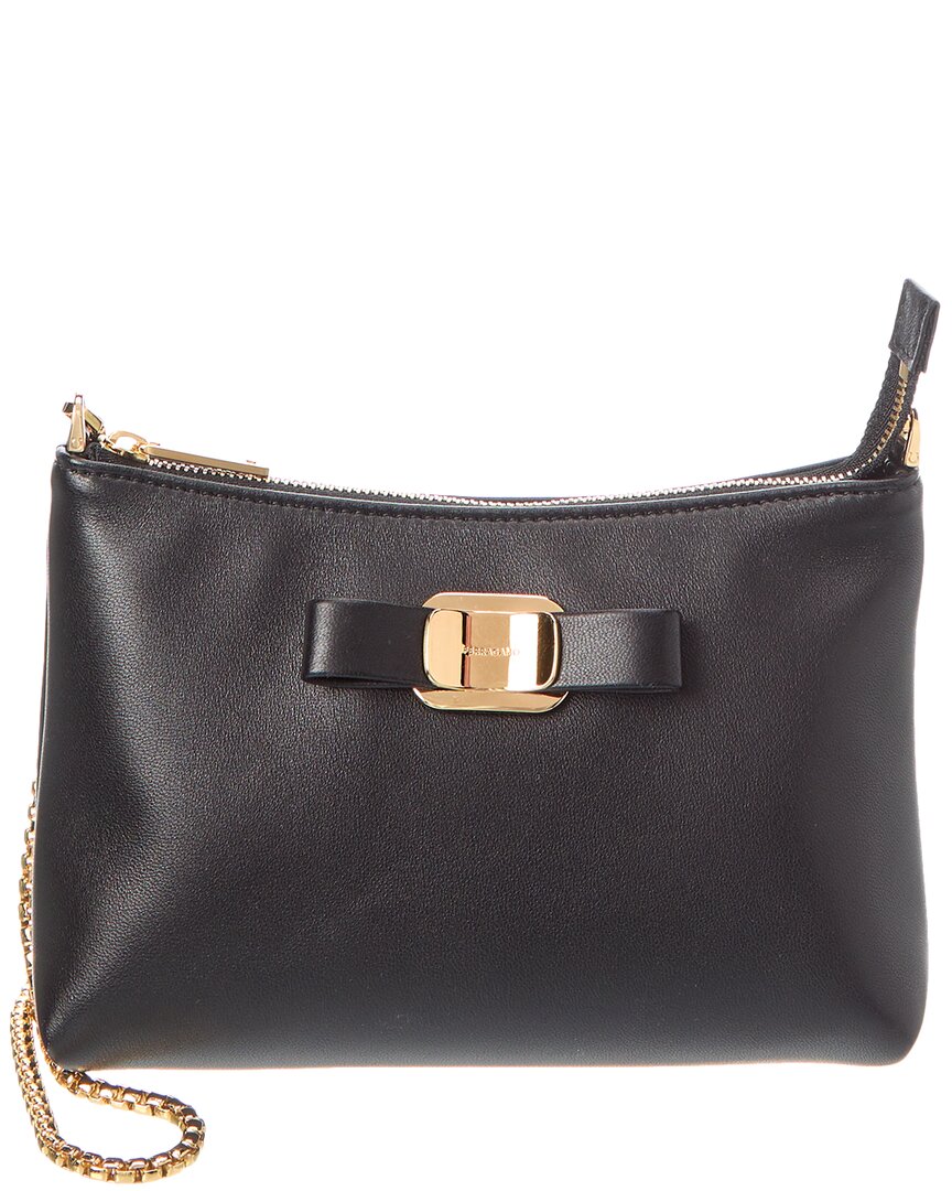 Ferragamo Mini Crossbody Bag With Bow Detail And Chain Strap In Black