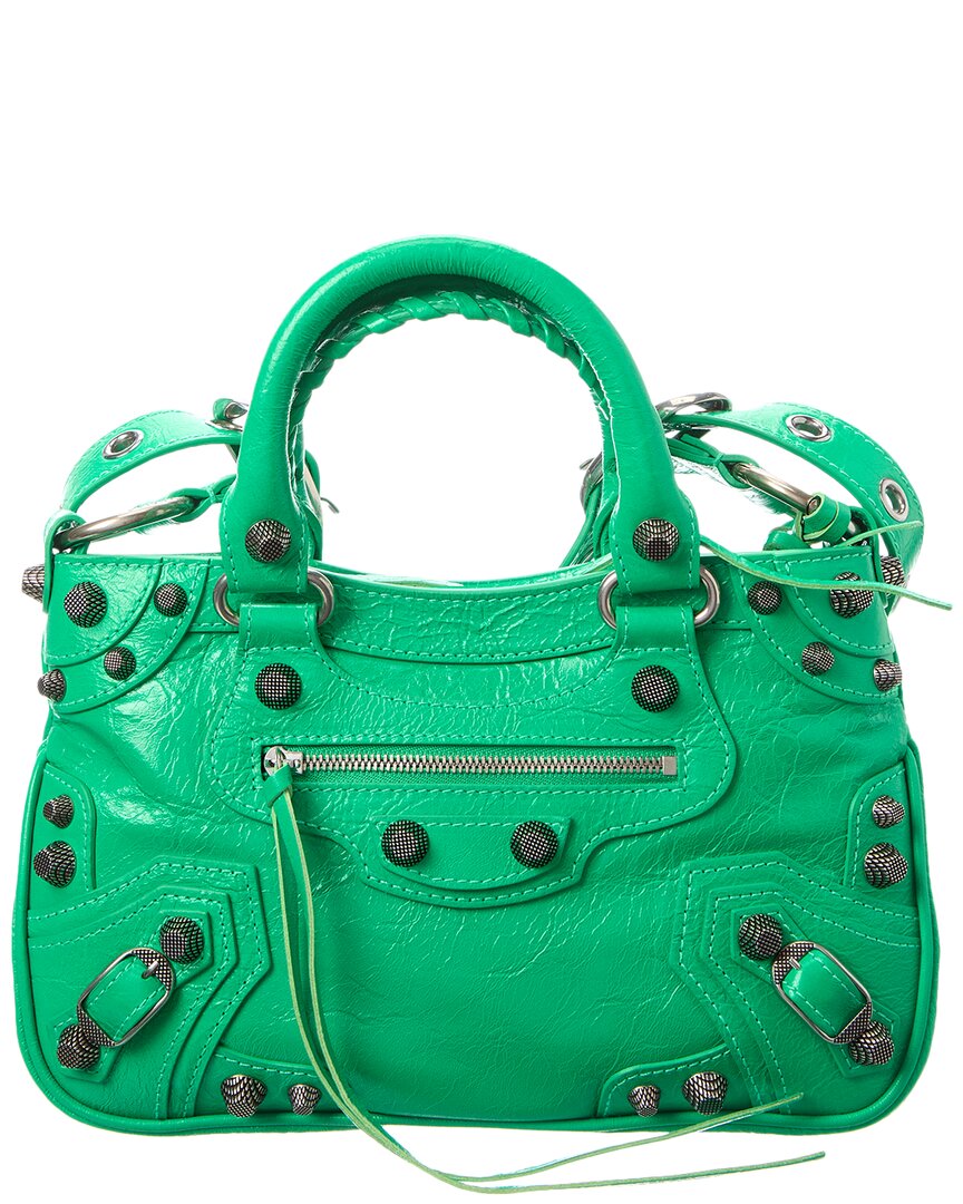 Balenciaga Cagole Small Leather Shoulder Bag In Green