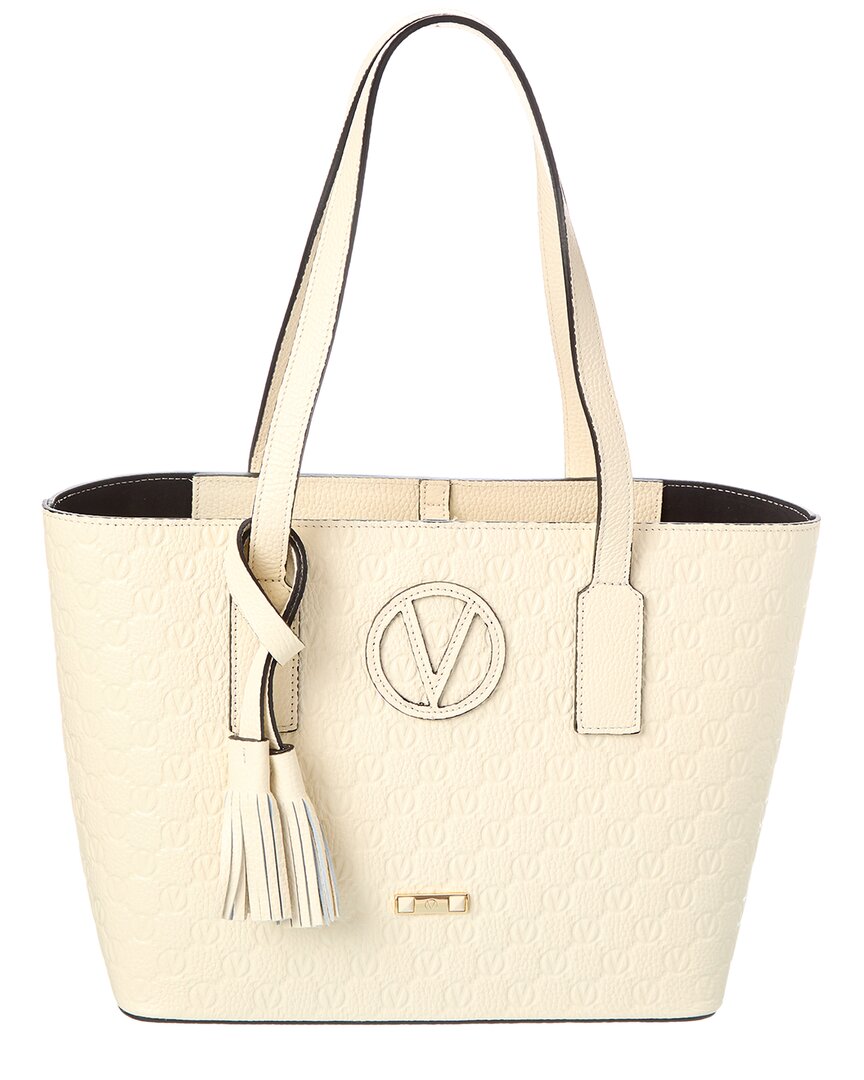 Valentino By Mario Valentino Prince Medallion Leather Tote In White