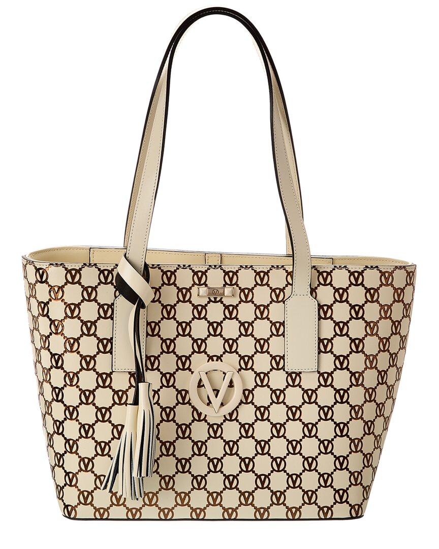 Valentino By Mario Valentino Prince Monogram Leather Tote In White