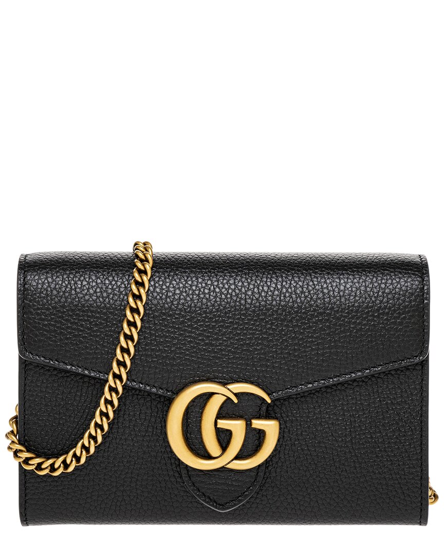 Кожаный кошелек Gucci Gg Marmont на цепочке Женский черный