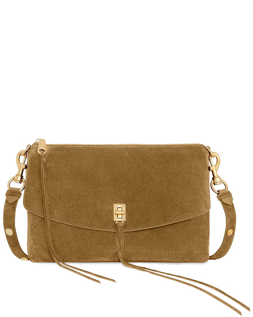 Rebecca Minkoff Darren Top Zip Suede Shoulder Bag In Brown
