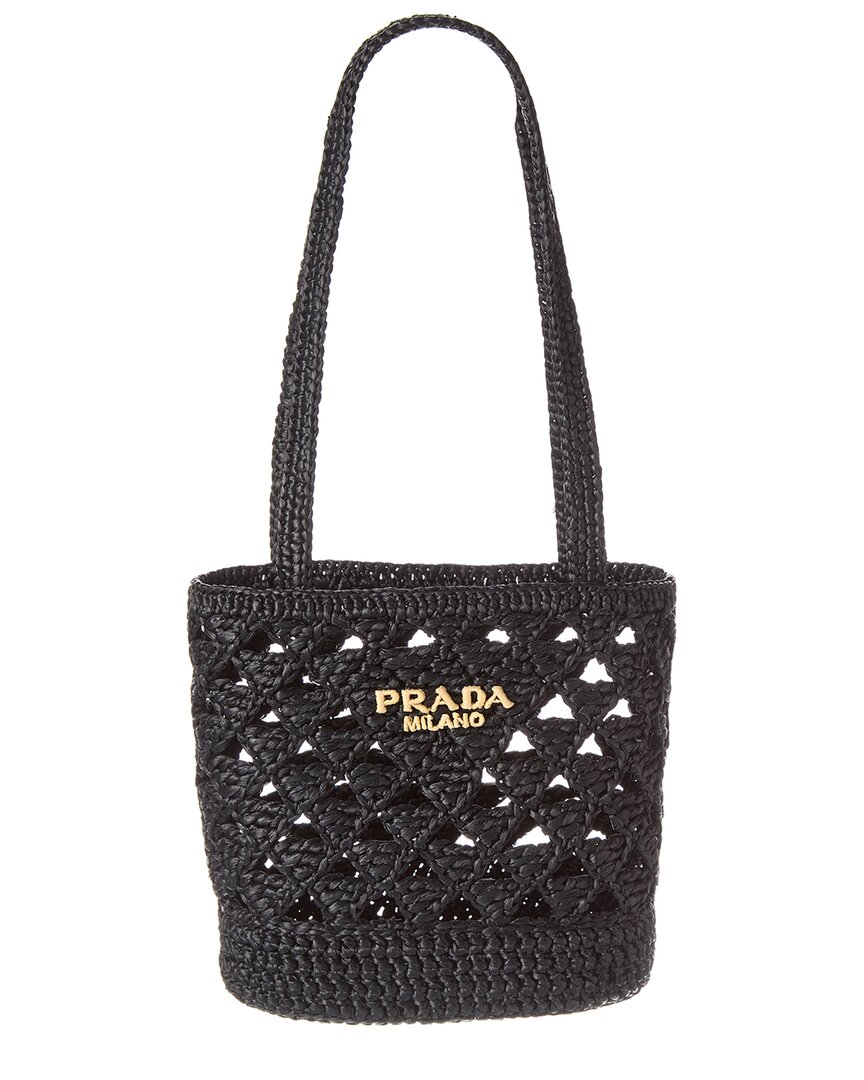 Prada Logo Crochet Tote Bag In Beige