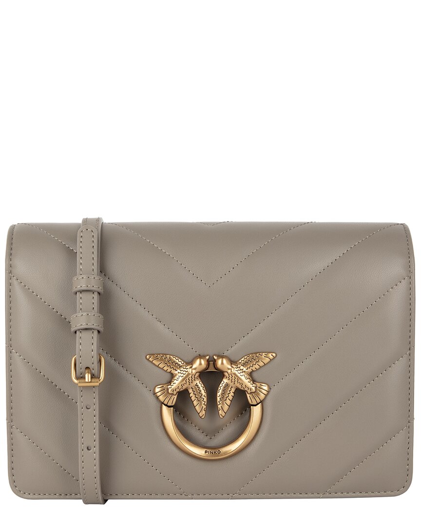 Pinko Love Click Leather Crossbody In Gold