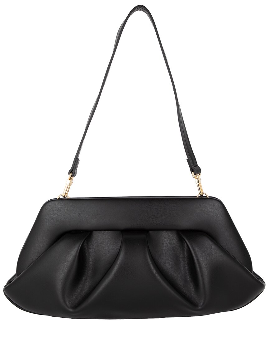 Themoirè Pleated Rectangular Shoulder Bag With Detachable Strap In Black