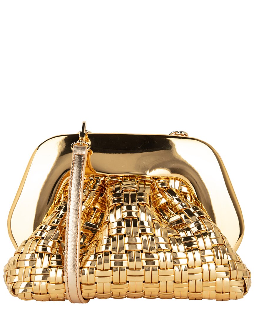 Themoirè Tia Weaved Laminated Shoulder Bag In Gold