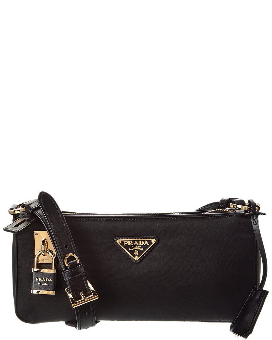 Prada Re-nylon And Leather Shoulder Bag In Black