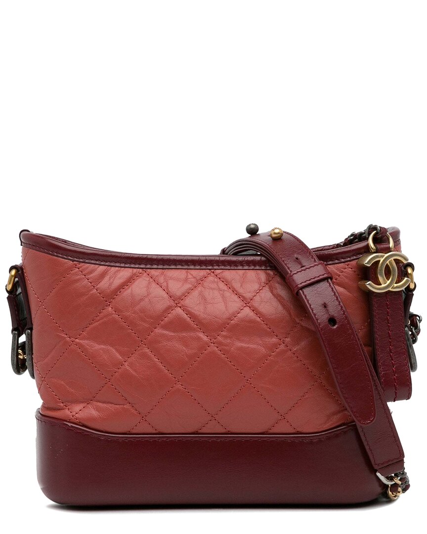 Pre-owned Chanel Red Lambskin Leather Small Chevron Gabrielle Crossbody (authentic Pre- Loved)