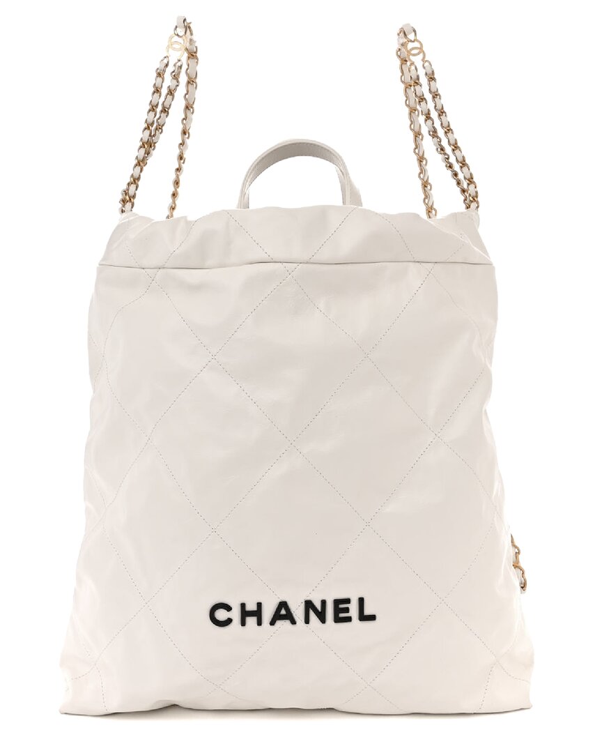 Pre-owned Chanel White Quilted Calfskin Leather Shiny  22 Backpack (authentic Pre-loved)