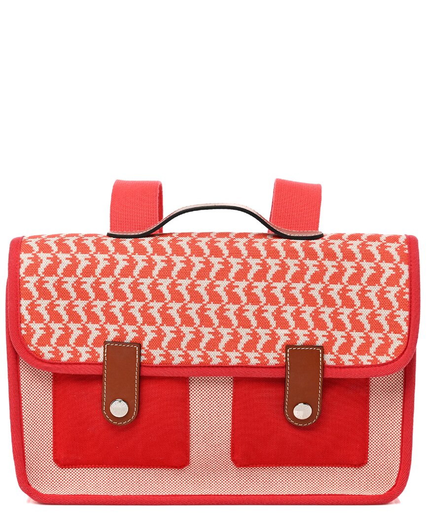 Pre-owned Hermes Hermès Red Toile Canvas Barenia Children's Animaux Pixel Backpack (authentic Pre-loved)