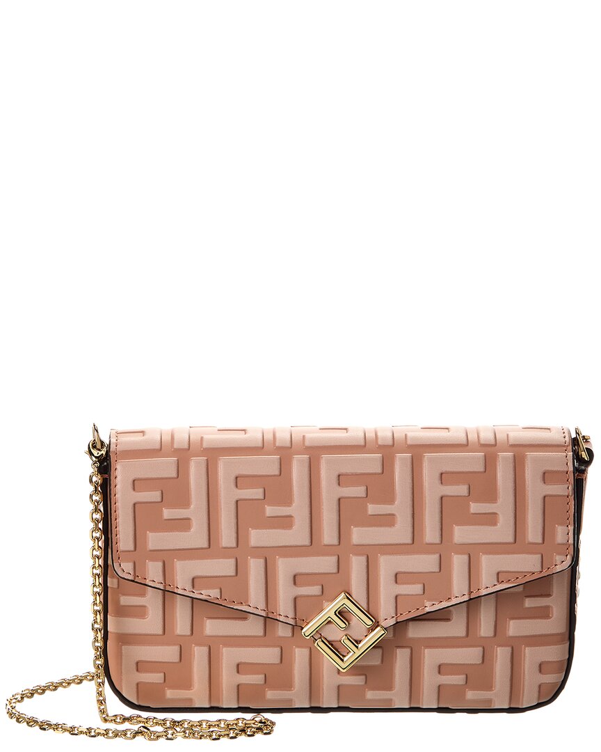 Fendi Wallet On Chain Leather Shoulder Bag With Ff Embossed Motif In Pink