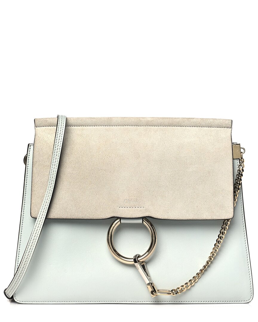 Chloé Airy Grey Suede Medium Faye Shoulder Bag (authentic Pre-loved) In Blue