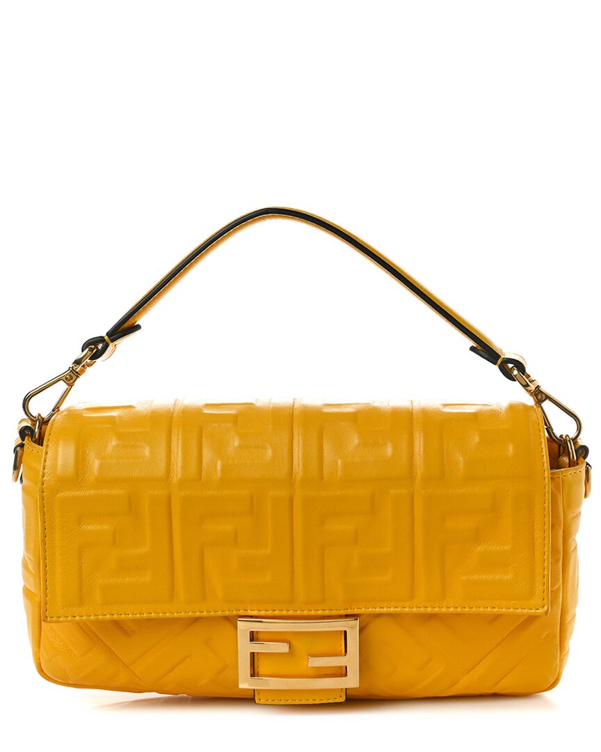 Fendi Yellow Vitello Ff Leather 1974 Embossed Baguette (authentic Pre-loved) In Yellow