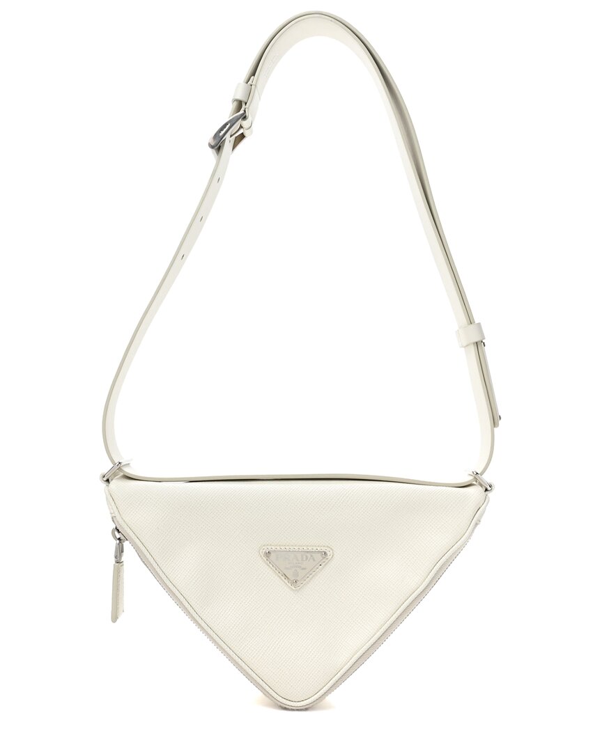Prada White Saffiano Leather Triangle Shoulder Belt Bag (authentic )