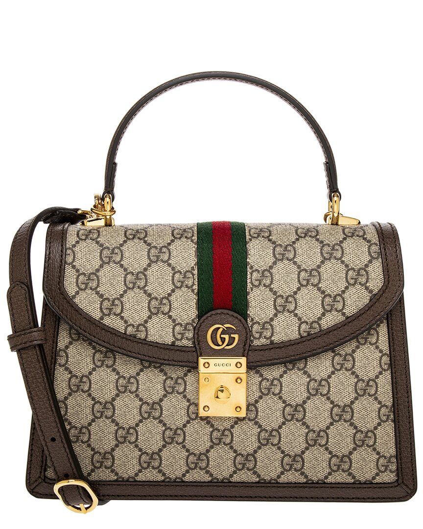 GUCCI GUCCI OPHIDIA SMALL GG SUPREME CANVAS & LEATHER TOP HANDLE BAG