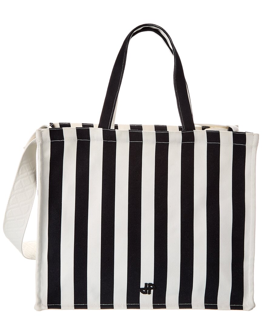 Patou Jp Large Striped Canvas Tote In Black