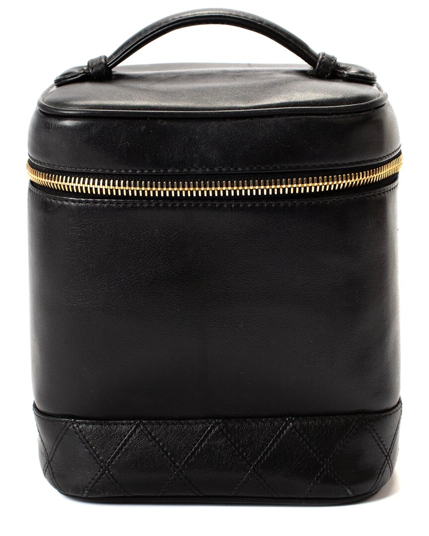 Pre-owned Chanel Black Quilted Leather Vanity Cosmetic Case (authentic )
