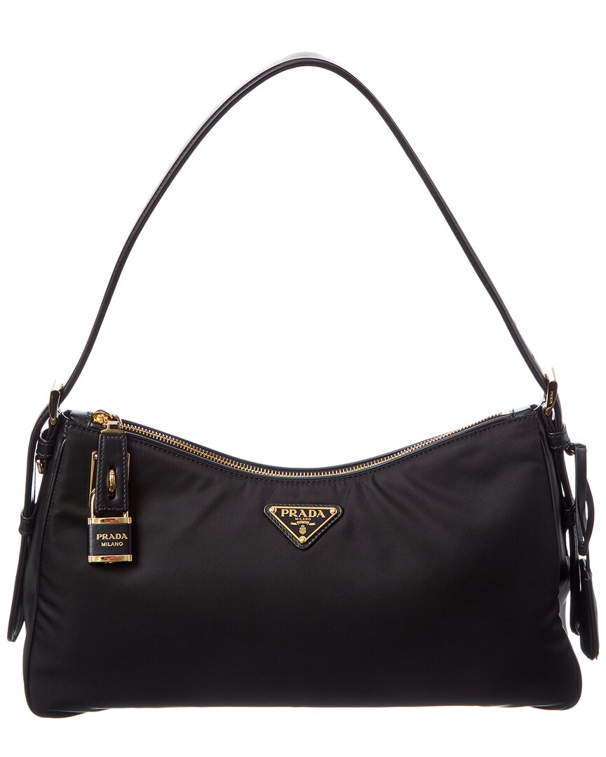 Prada Aimee Large Re-nylon And Leather Shoulder Bag With Padlock