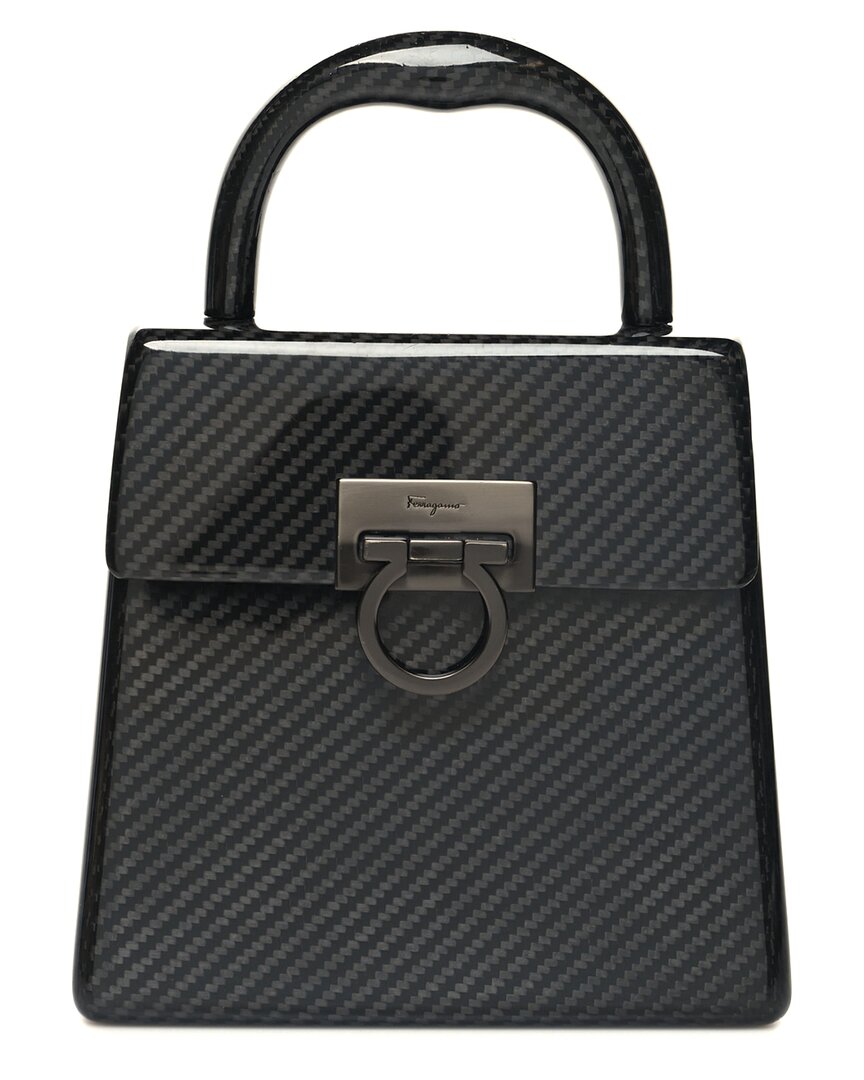 Ferragamo Grey Leather Gancini Carbonio Top Handle Bag (Authentic Pre-Loved)
