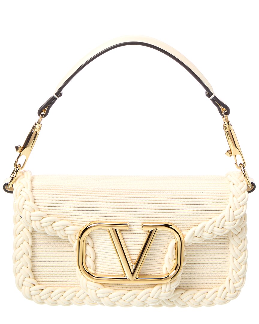 Valentino Garavani Dnu Inv Valentino Vlogo Loco Small Leather Shoulder Bag In White