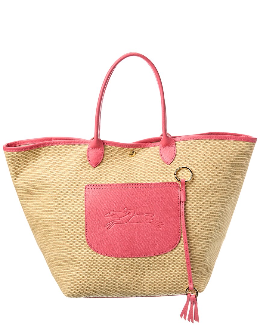 Longchamp Le Pliage Collection Large Raffia Basket Bag In Pink