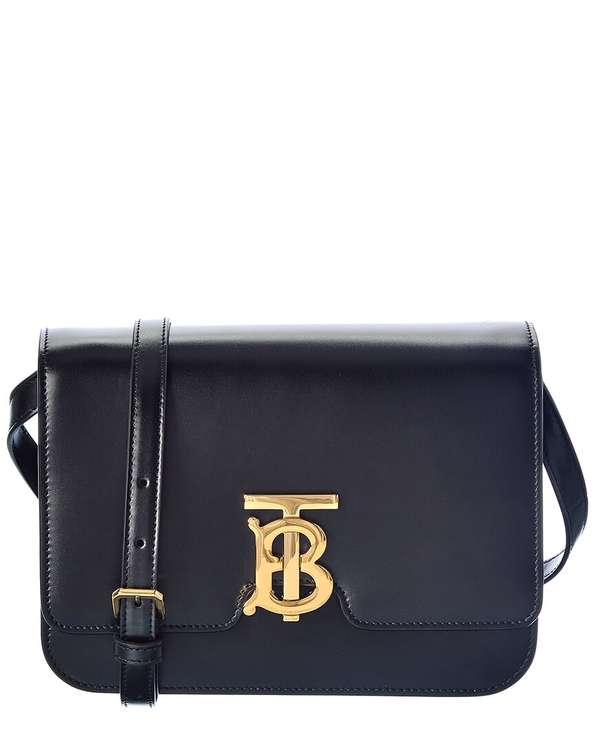 Burberry Small Tb Monogram Leather Shoulder Bag In Black