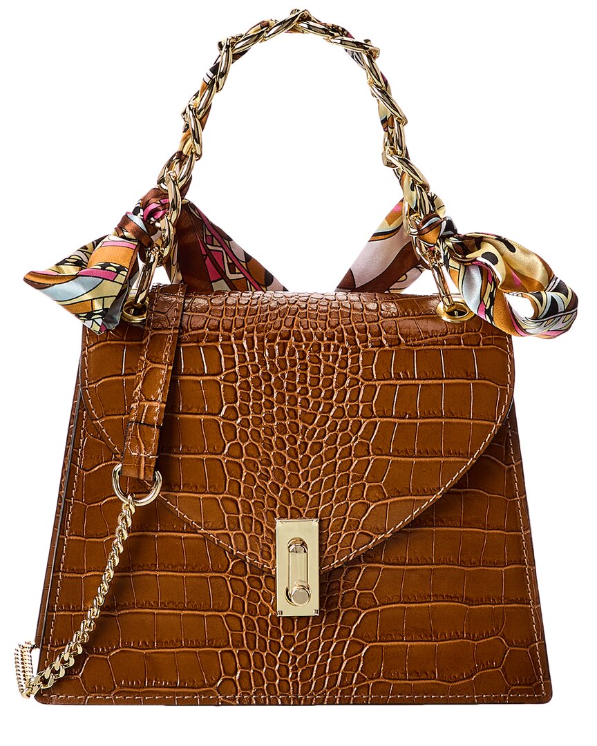 Italian Leather Croc-embossed Top Handle Shoulder Bag