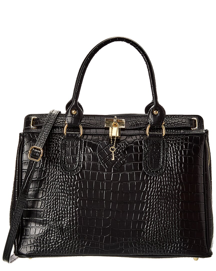 Italian Leather Croc-embossed Top Handle Tote