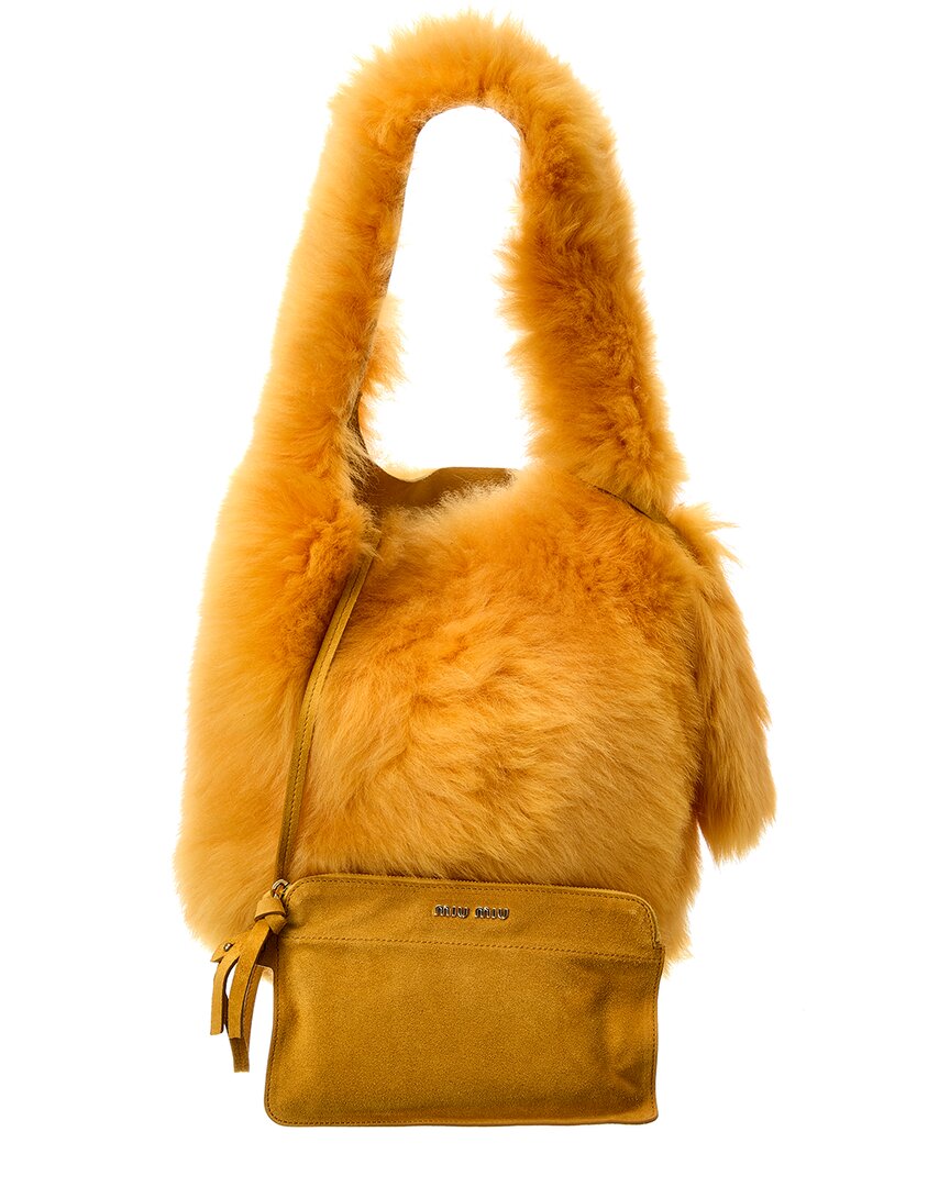 Miu Miu Shearling Shoulder Bag In Orange
