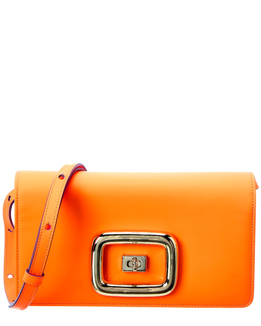 Shop Roger Vivier Viv' Choc Mini Leather Clutch In Orange