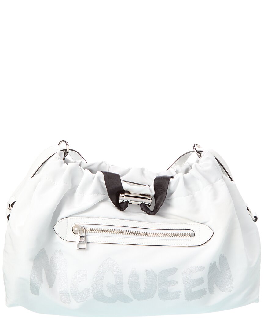 Alexander Mcqueen Medium Canvas & Leather Shoulder Bag In White