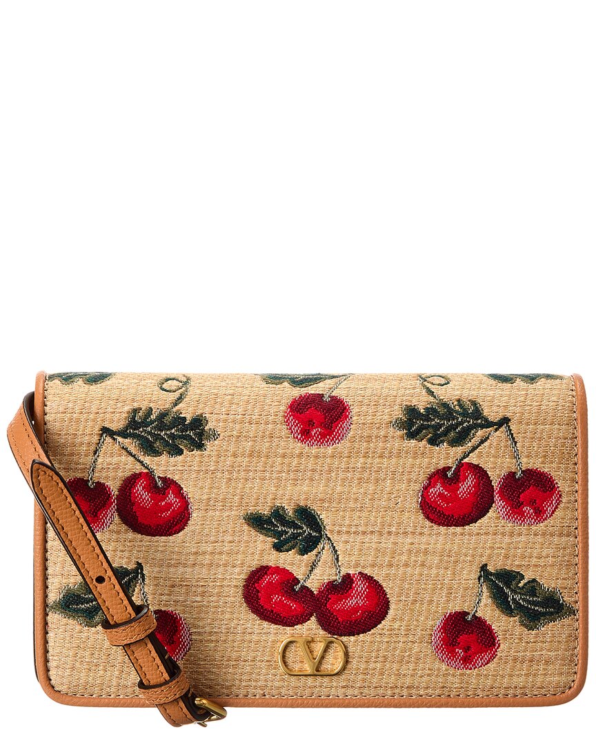 Valentino Garavani Women Embroidered Raffia Mini Vlogo Signature Shoulder Bag