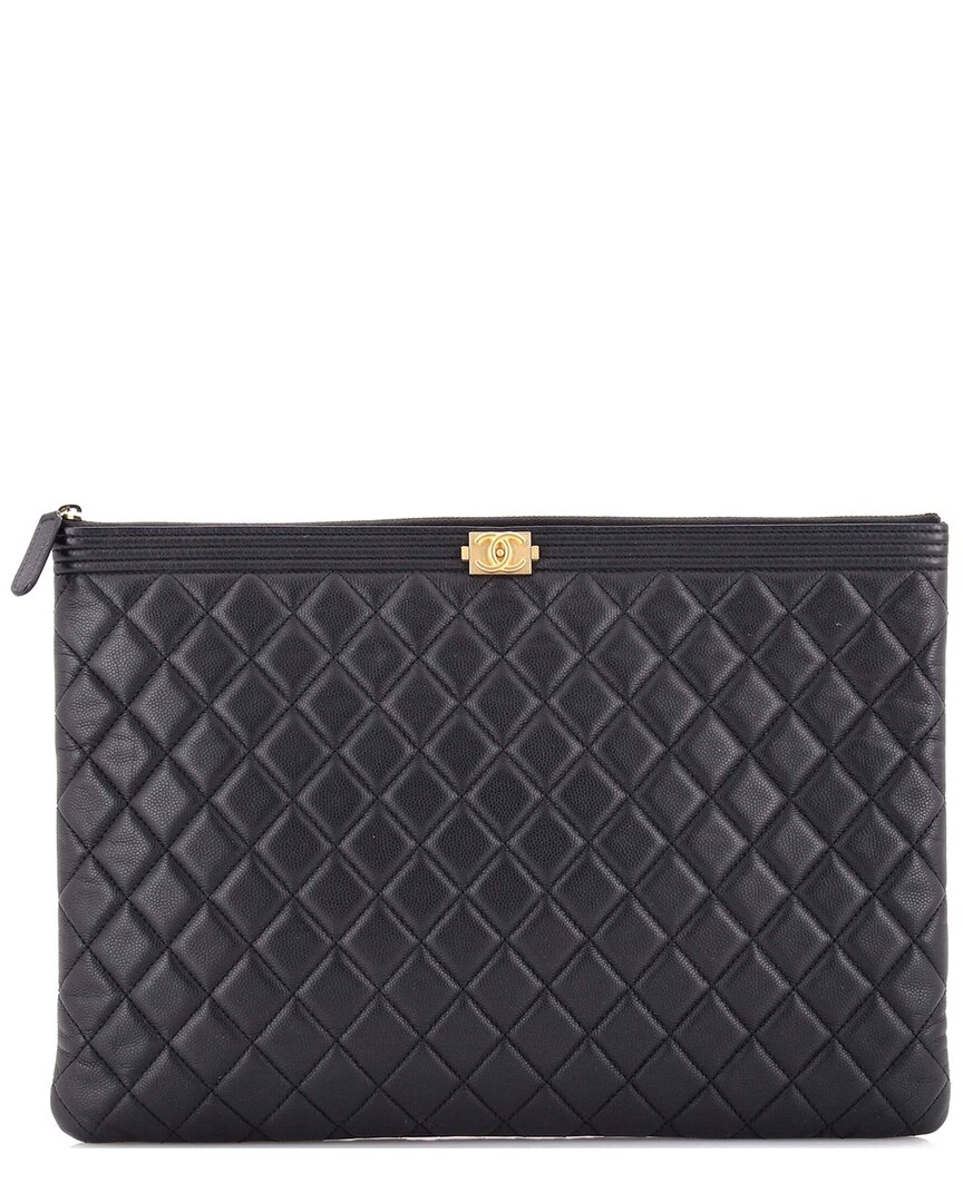 Pre-owned Chanel Black Caviar Leather Boy O Case Clutch Large (authentic Pre-loved)