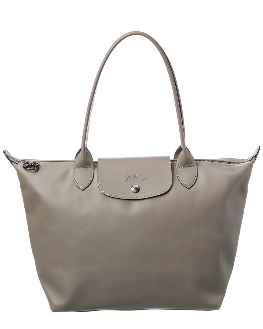 Longchamp Le Pliage Xtra Medium Leather Long Handle Tote In Gray
