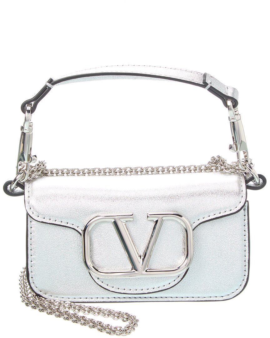 Valentino Garavani Valentino Vlogo Loco Small Leather Shoulder Bag In Silver