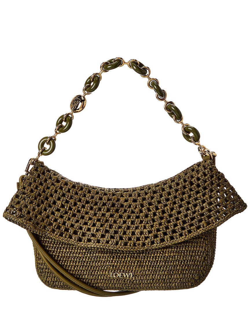 Loewe Ola Medium Raffia & Leather Shoulder Bag
