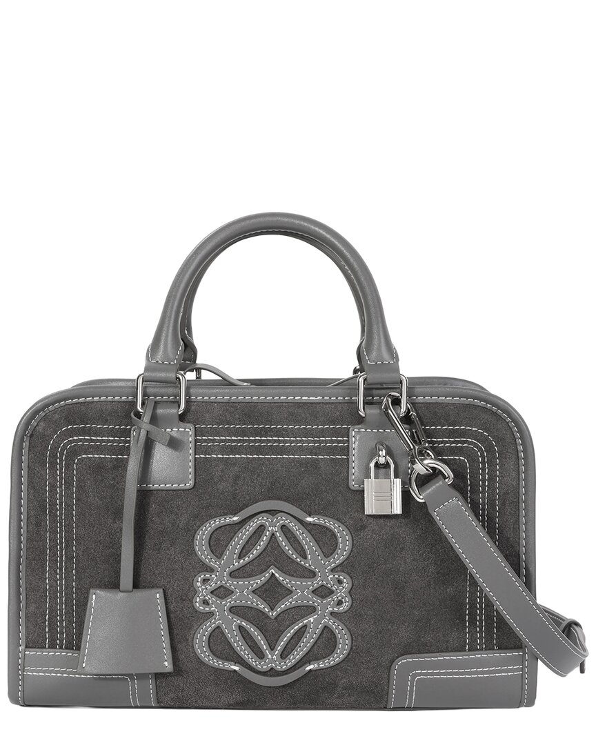 Tiffany & Fred Paris Suede & Leather Top Handle Satchel In Grey