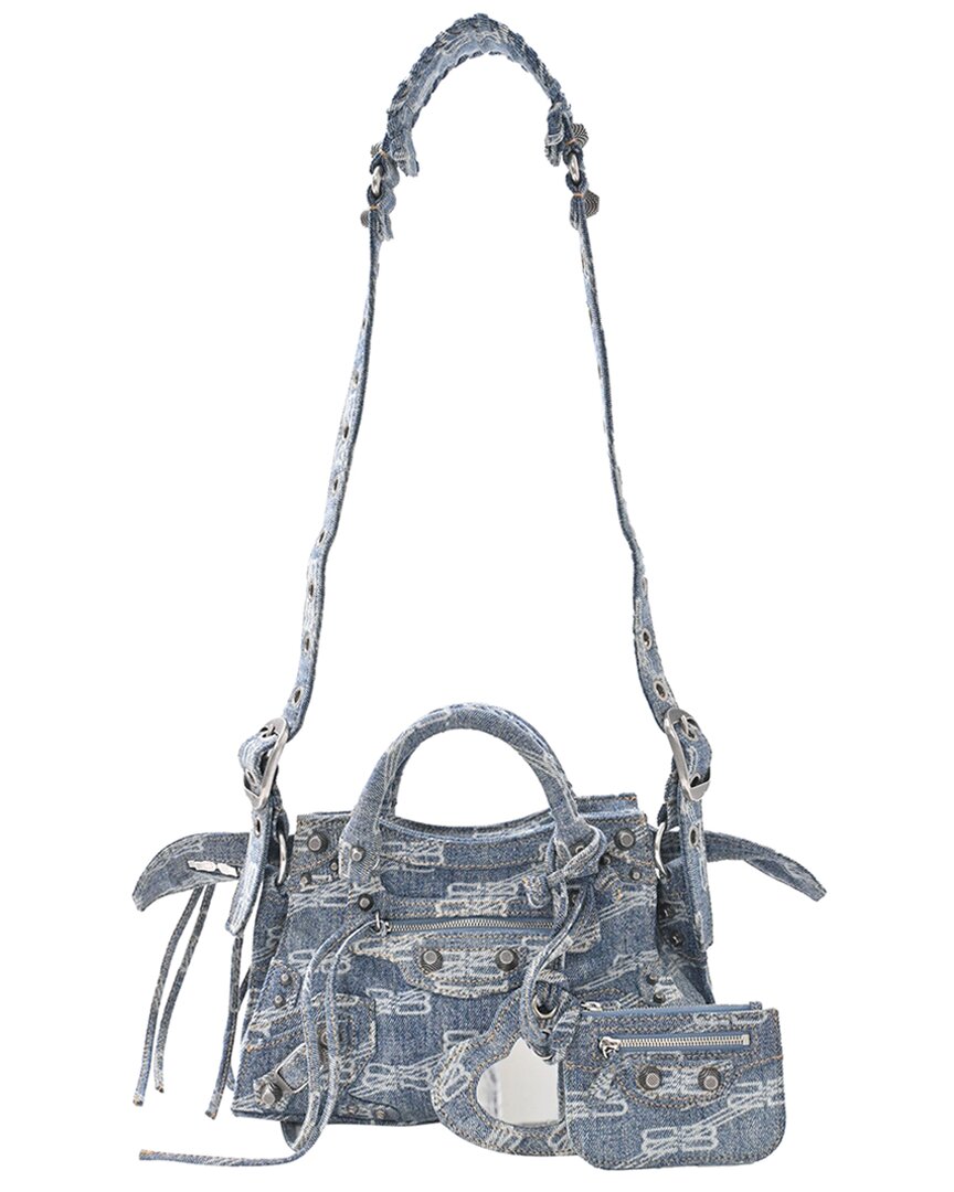 Balenciaga Neo Cagole Xs Logo Print Handbag (authentic Pre-loved) In Blue