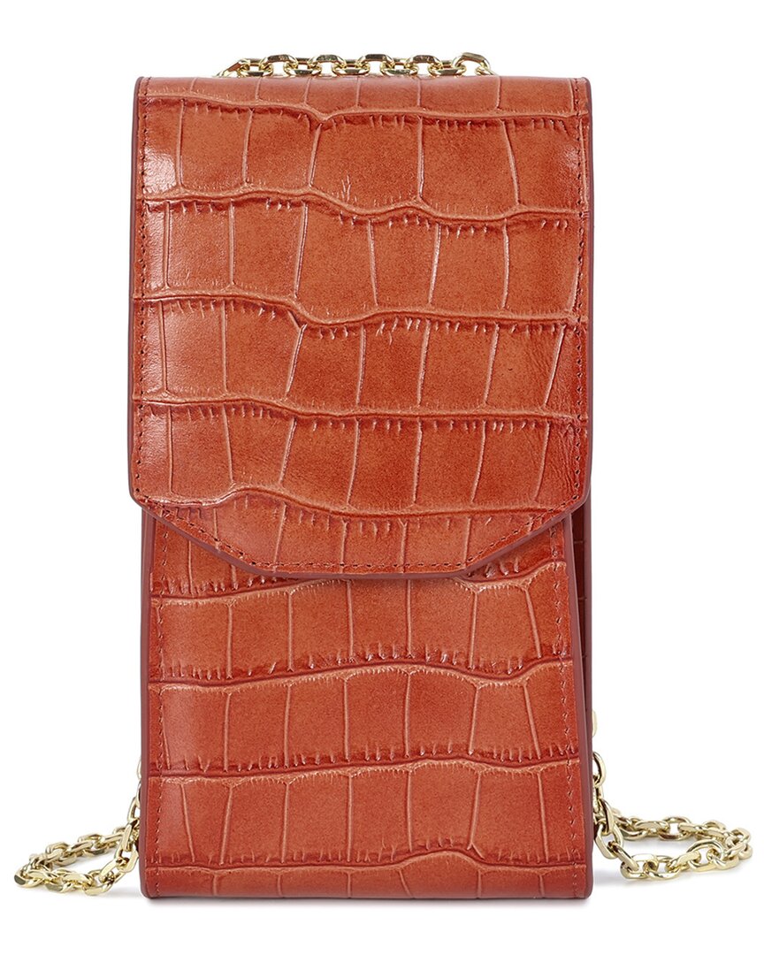 Tiffany & Fred Paris Compact Croc-embossed Leather Crossbody