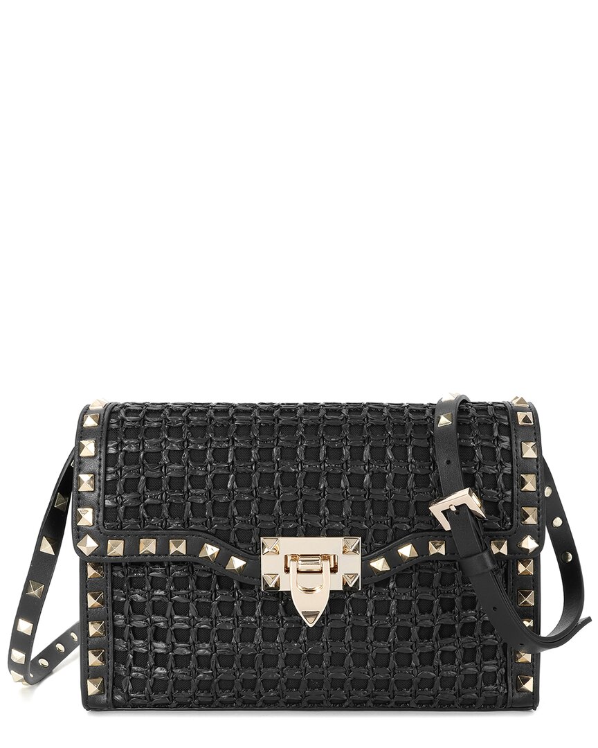 Tiffany & Fred Paris Studded Woven Raffia & Leather Crossbody