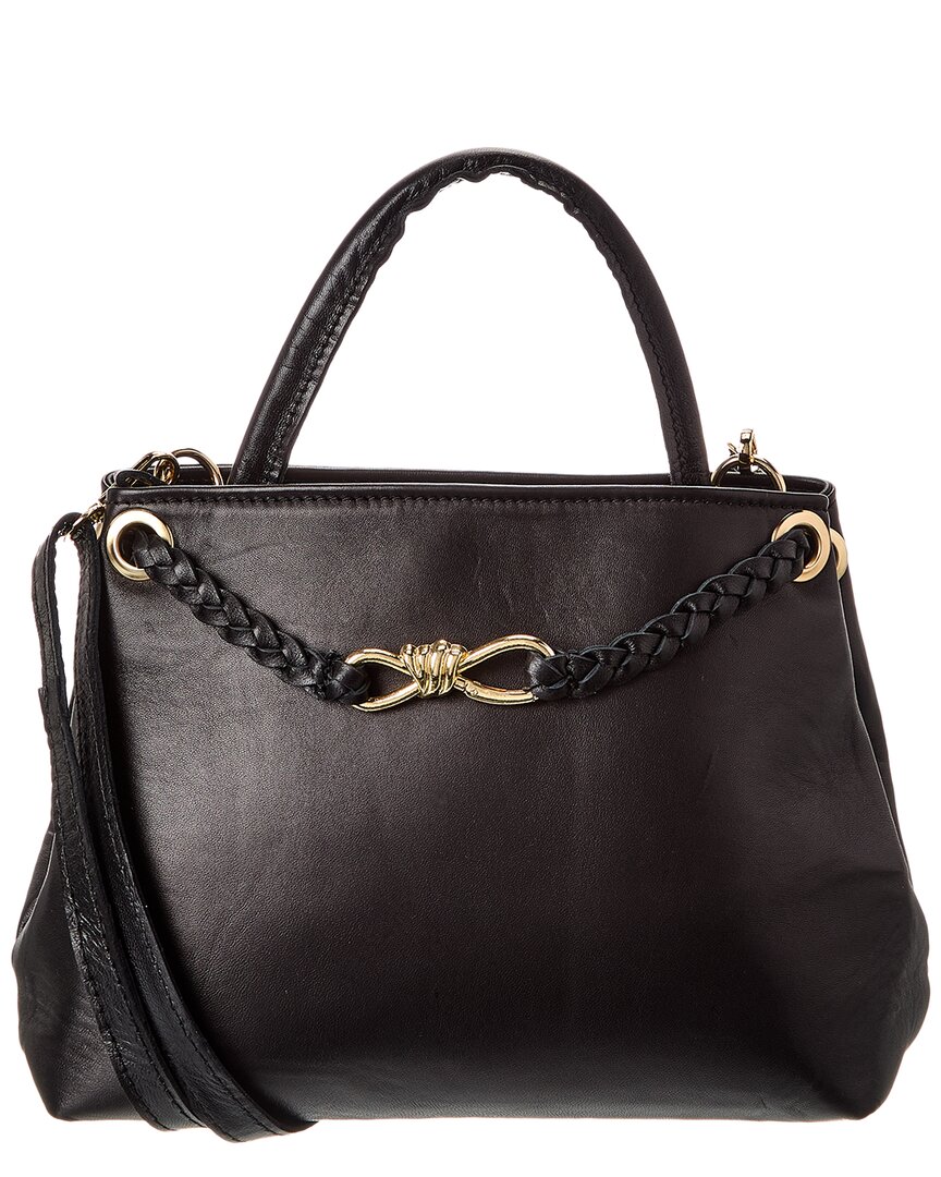 Isabella Rosetti Waverly Ostrich-embossed Leather Handbag In Black