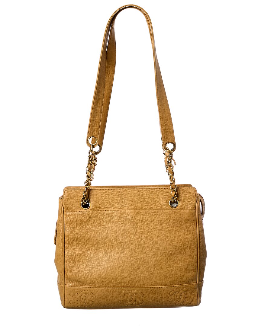 Pre-owned Chanel Beige Calfskin Leather Triple Coco Chain Tote (authentic )