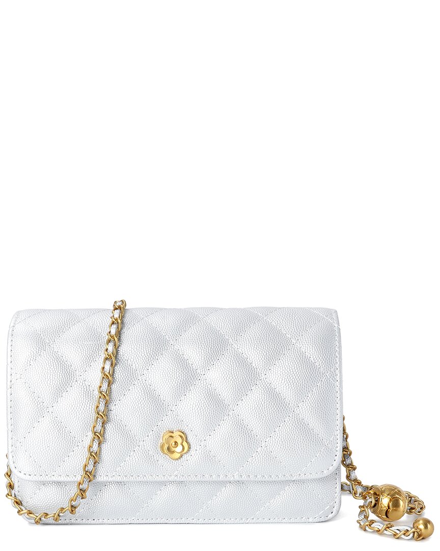 Tiffany & Fred Paris Quilted Caviar Leather Crossbody In White